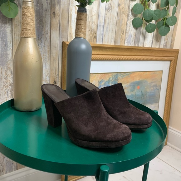 Gianni Bini Mules Clogs Shoes Brown Suede Leather Block Heel - Picture 2 of 7